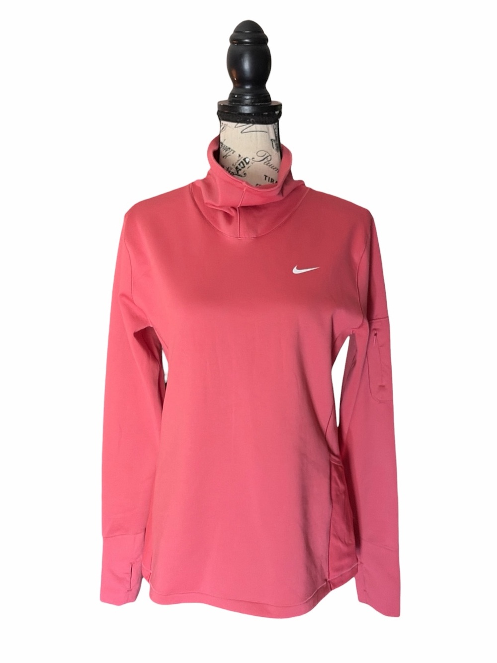Nike Pro Therma-FIT Cowl Neck Pullover Thumbholes Pocket Coral Size Large